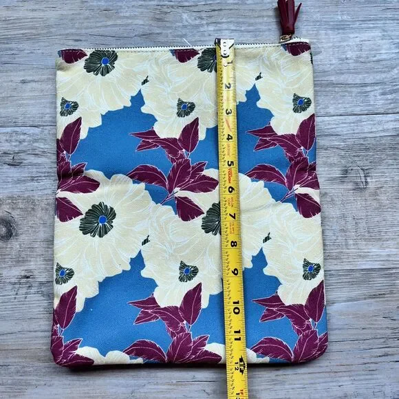 Rachel Pally Floral Clutch Cream Leather Trim Blue Red Yellow Print Bag - Picture 9 of 9